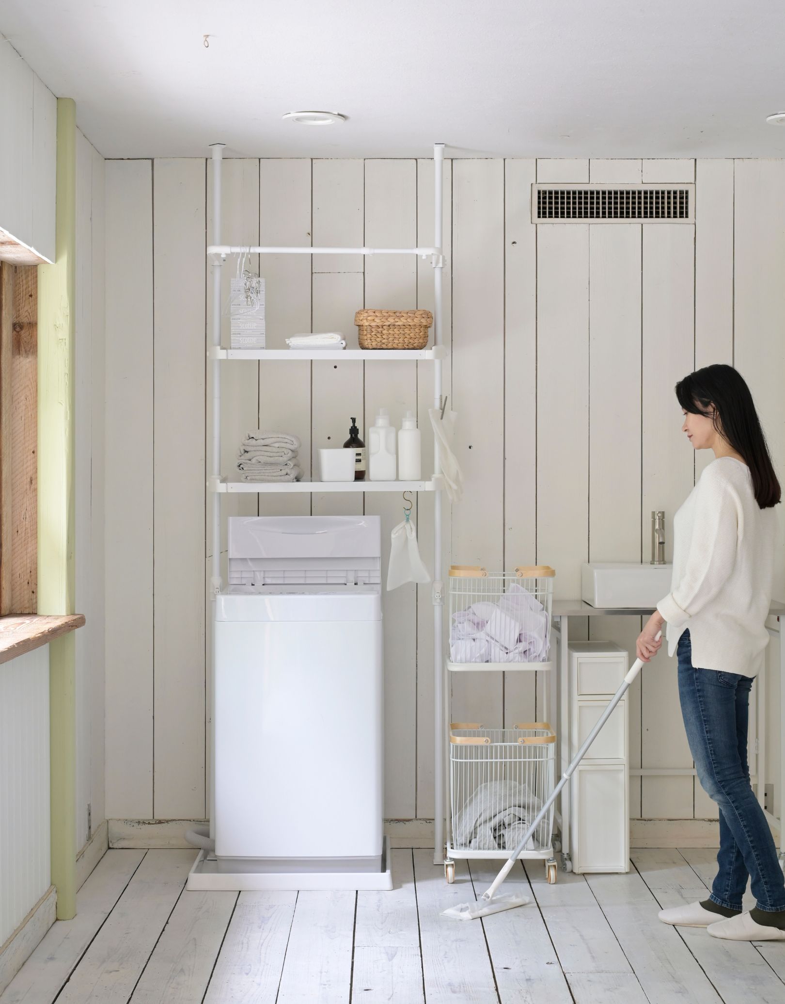 山善（YAMAZEN） ランドリーラック 防水パン対応 棚2段 突っ張り 洗濯