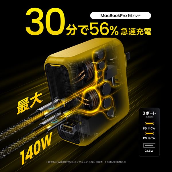 3ポート 急速充電器 140W PD USB AC充電器 MAGCUBE EN-MC140YL1