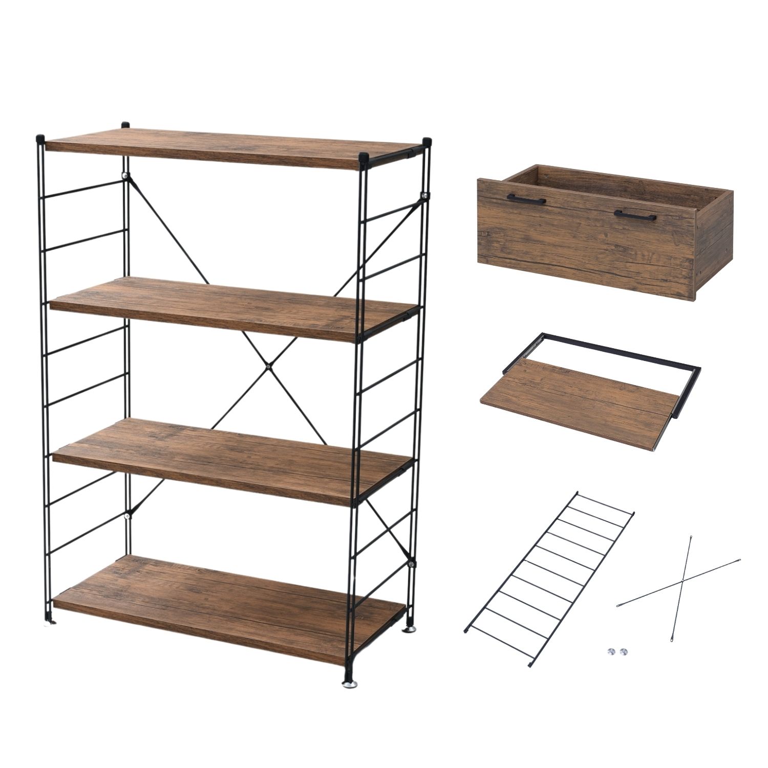 山善（YAMAZEN） ラック キッチンラック 木製棚板 4段 セット 幅85.5