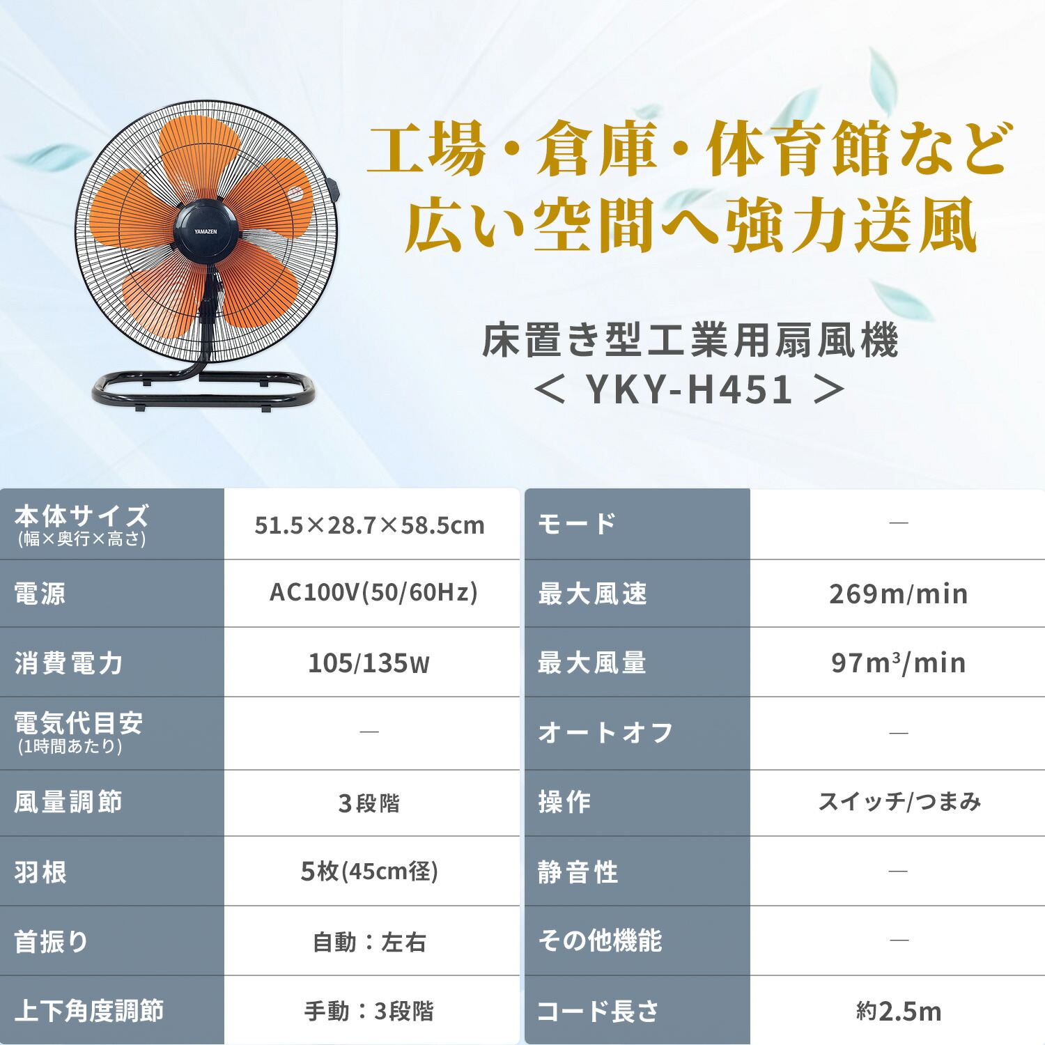 山善（YAMAZEN） 工場扇 業務用扇風機 大型扇風機 工業用扇風機 羽根径