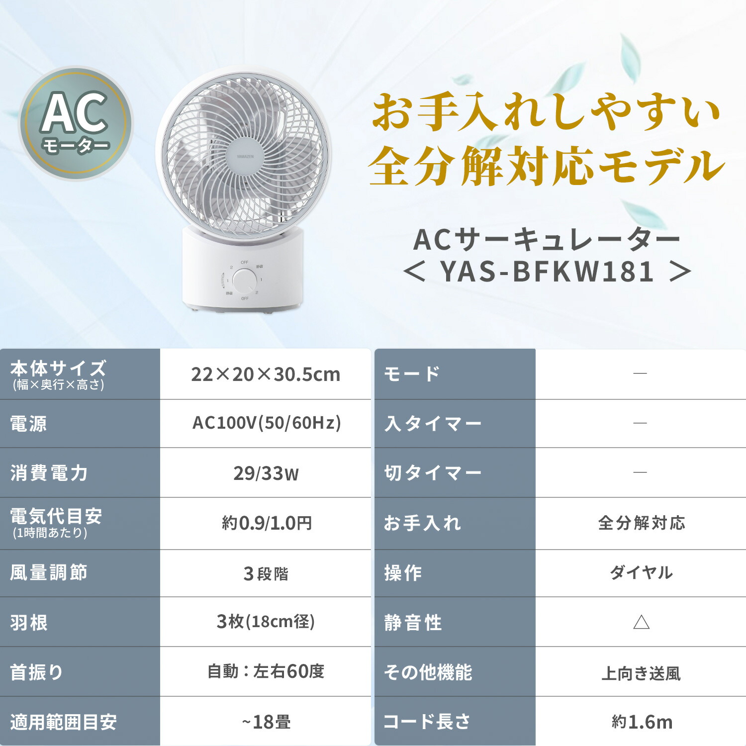 山善（YAMAZEN） サーキュレーター 静音 扇風機 洗える 洗える