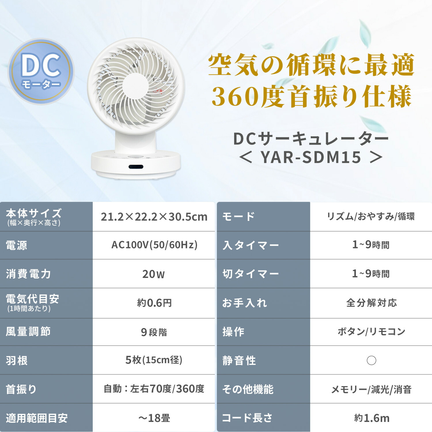 サーキュレーター 扇風機 兼用 DCモーター 静音設計 5段階風量調節 期間限定最大20%OFF／ 1台4役 扇風機 クリップ 5段階風量調節 12H連続