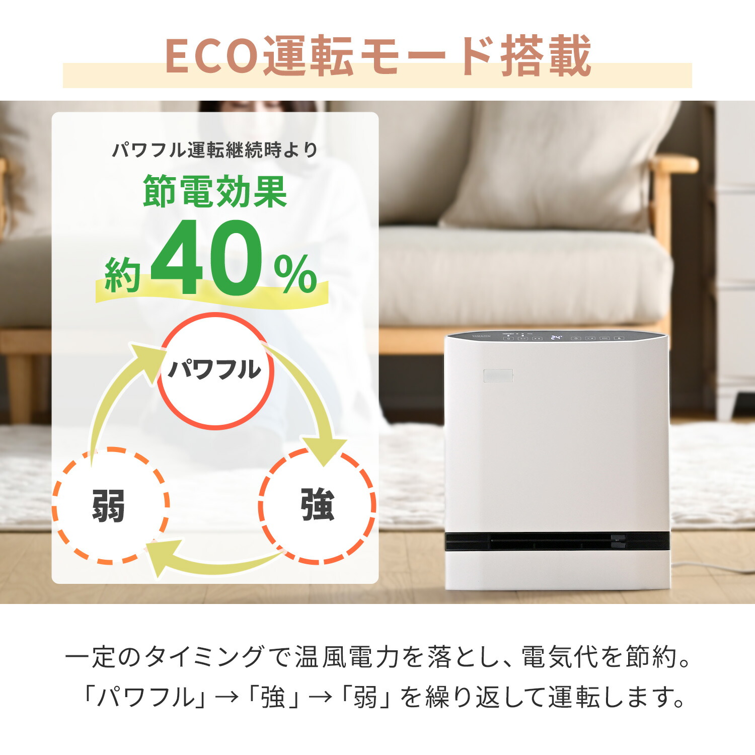 山善（YAMAZEN） ヒーター パネルセラミックヒーター 温度センサー 人