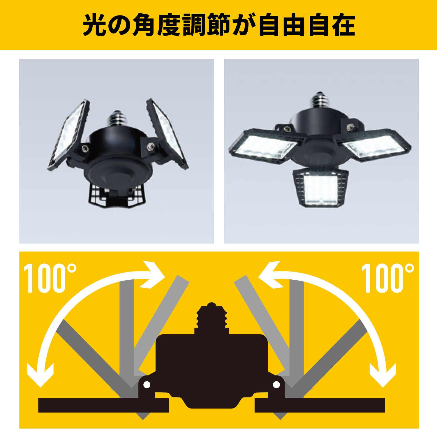 ガレージ、倉庫、作業灯部屋LED電球 4枚羽根 3個スイッチコード金具セット 山善（YAMAZEN） LED ガレージライト 作業灯 GL3-0300 3000lm 口金E26