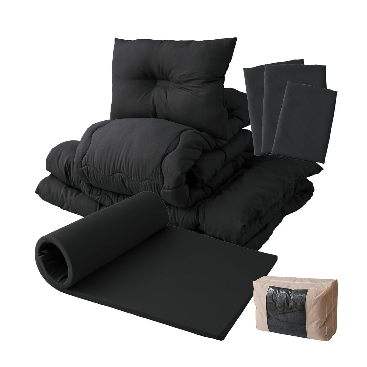 掛け布団 7点セット AMHERST クイーンサイズ Black ブラック 布団カバーセット ダブル おしゃれ 北欧 豪華 掛け布団カバー、黒