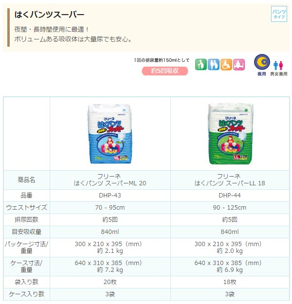 フリーネ はくパンツスーパー L(吸収量約5回分)18枚×3(54枚) DHP-44 大人用紙おむつ 大人用紙オムツ 大人用紙パンツ 大人用おむつ  大人用オムツ :XJ673:くらしのeショップ 通販 