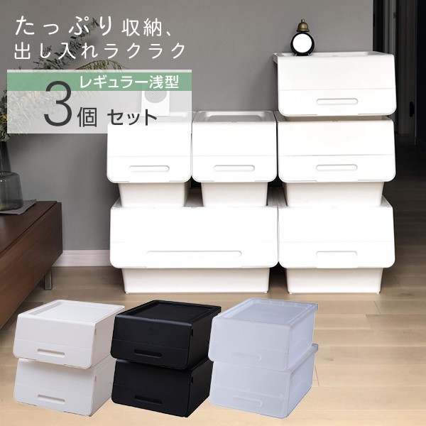 SANKA 収納ケース 収納ボックス フタ付き 前開き 浅型 3個セット SANKA 収納ケース 収納ボックス フタ付き 前開き 浅型 3個セット
