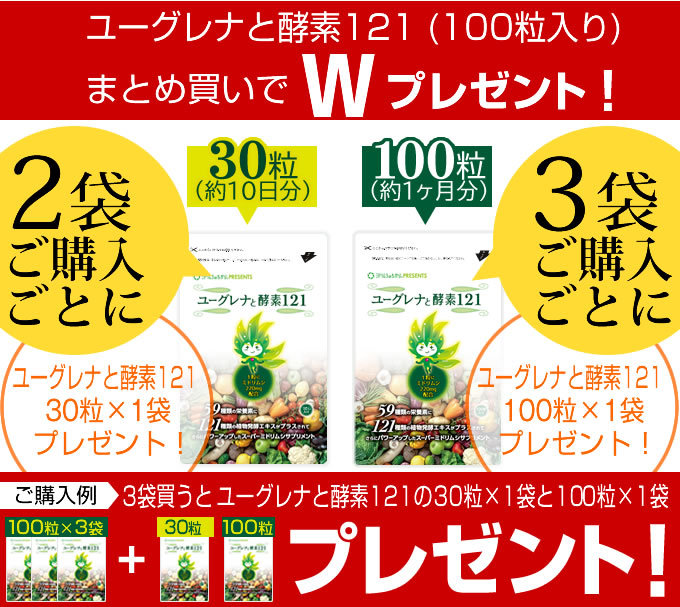 市場 3袋購入毎に+1袋プレゼント ユーグレナ含有量220mg ☆ ユーグレナと酵素121 メール便 ミドリムシのちから 100粒 約1ヶ月分