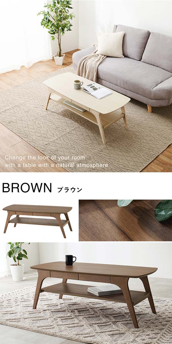 センターテーブル 引き出し付き 中棚付きリビングテーブル ロー