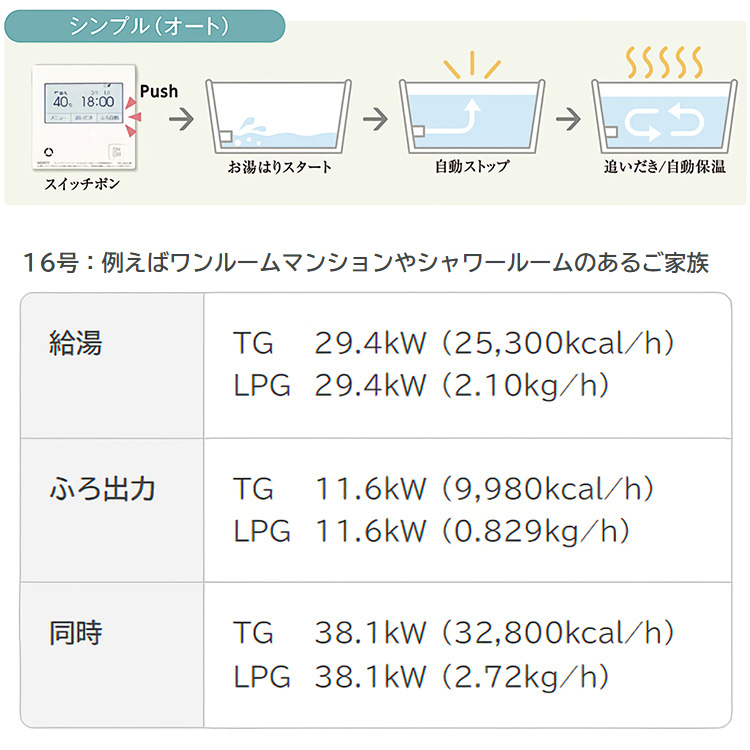 ノーリツ（NORITZ） ガスふろ給湯器 16号 オート プロパンガス LPG