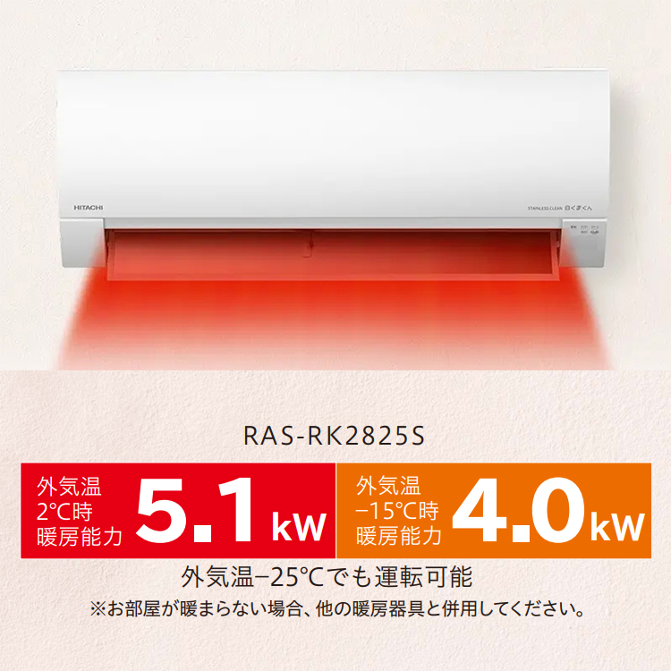 大幅値下げ！ HITACHI ルームエアコン ～8畳 白くまくん メガ暖 寒冷地仕様 RAS-RK25N RAC-RK25N 2023年製 100V 50/60Hz 壁掛け 札幌市手稲区 メガ暖 白くまくん エアコン おもに8畳 日立 寒冷地向け RKシリーズ