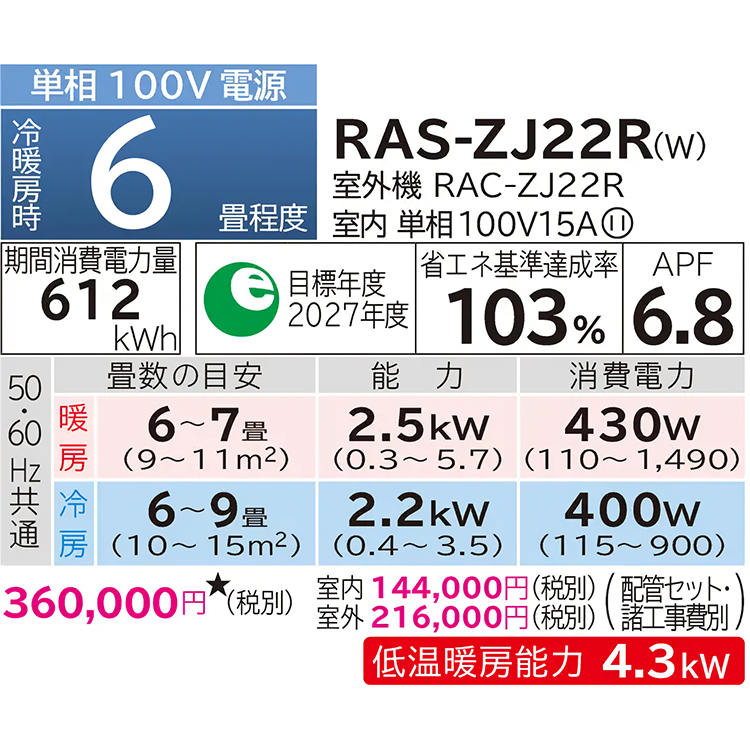 【配送、取付込み】2024年製HITACHI6畳ロボエアコン 白くまくん エアコン おもに20畳 日立 VLシリーズ 2024年 凍結