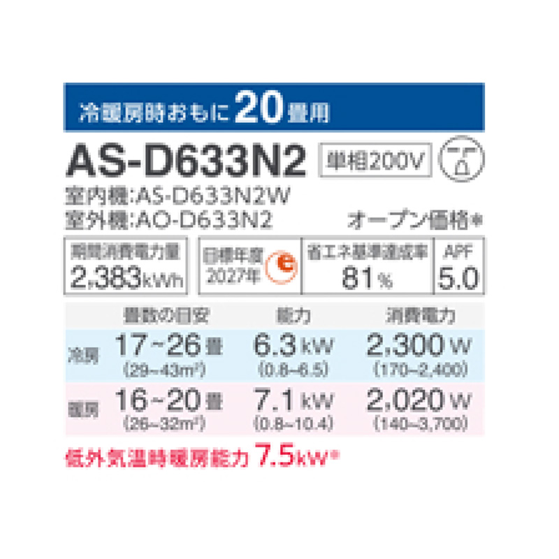 AS-D633N2-W 富士通ゼネラル エアコン 主に20畳 Dシリーズ ノクリア