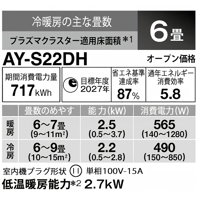 標準取付工事費込 エアコン おもに6畳 シャープ DHシリーズ 2024年モデル ホワイト プラズマクラスター7000 内部清浄 単相100V AY-S22DH-W-SET  : ay-s22dh-w-set : イーマックスジャパン - 通販 - Yahoo!ショッピング