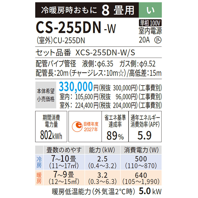 エオリア エアコン 主に8畳 パナソニック 2025年モデル Nシリーズ