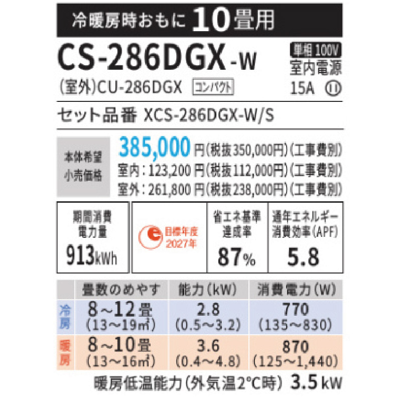 エオリア 東京 神奈川地域限定 標準取付工事費込 エアコン同配 10畳用