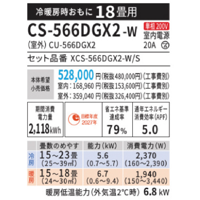 エオリア 東京 神奈川地域限定 標準取付工事費込 エアコン同配 18畳用