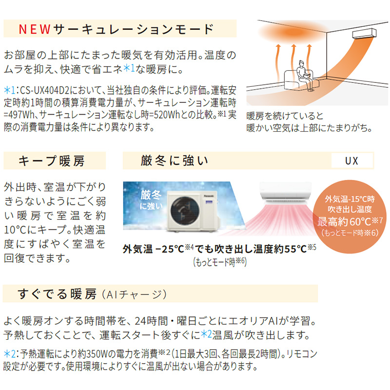 エオリア エアコン 23畳用 パナソニック 2024年モデル UX