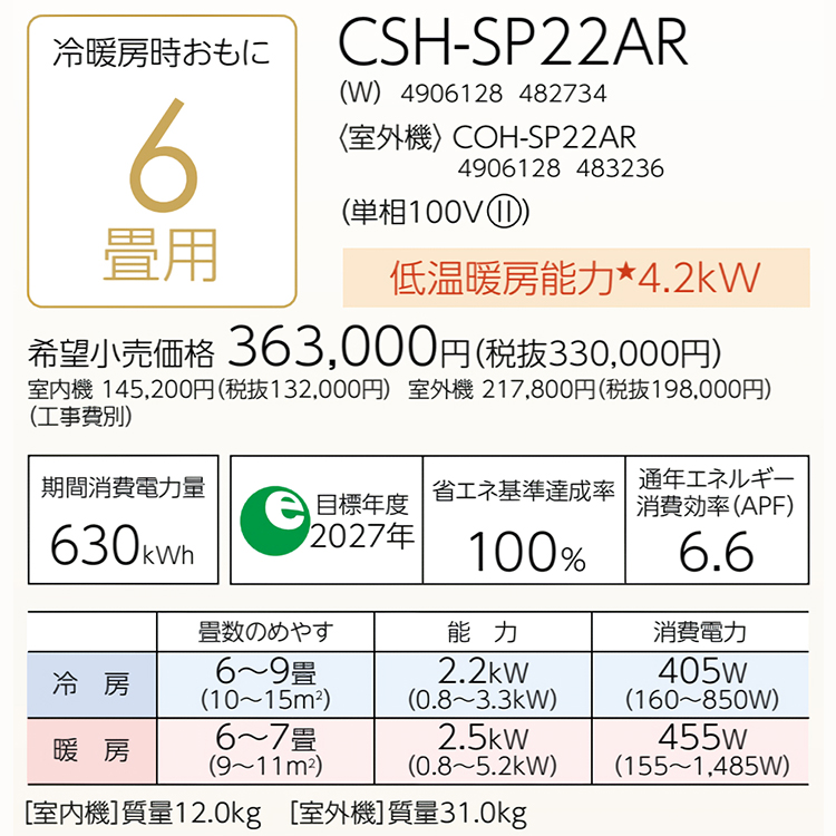 【引き取り限定】コロナエアコン6畳用　100V ReLaLa エアコン おもに6畳 コロナ 2024年モデル リララSP