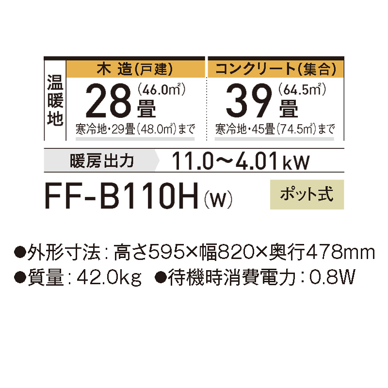 FF-B110H-W コロナ FF式 FF温風タイプ フロスティホワイト ヒーター・ストーブ 寒冷地用大型ストーブ ビルトインタイプ 2023年 モデル｜e-maxjapan｜02