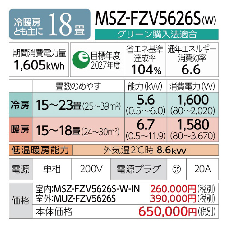 霧ヶ峰 エアコン 18畳用 三菱電機 2026年モデル FZシリーズ ピュア