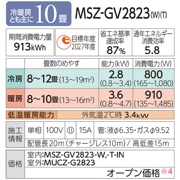 霧ヶ峰 エアコン 主に10畳 三菱電機 2023年モデル GVシリーズ