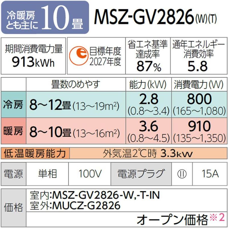 霧ヶ峰 エアコン 10畳用 三菱電機 2026年モデル GVシリーズ ピュア