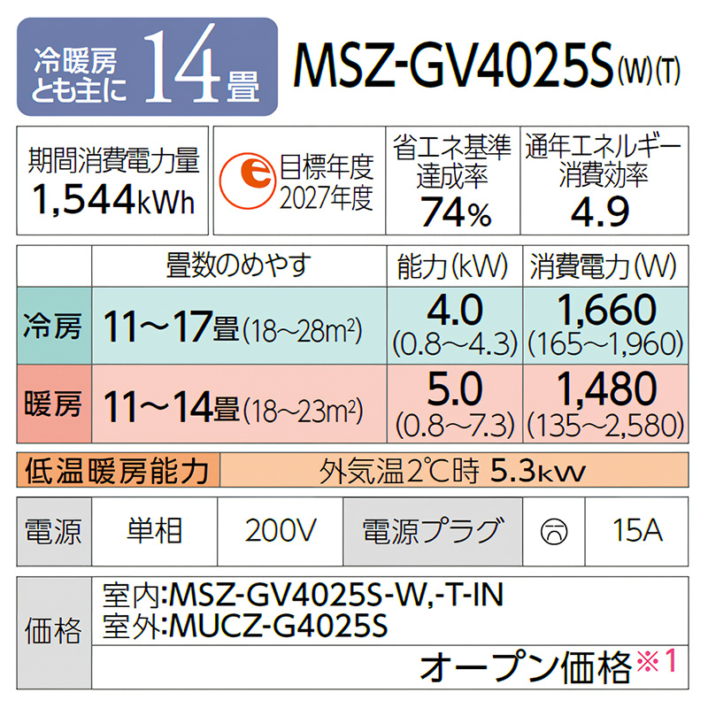 MITSUBISHI 霧ヶ峰　14畳〜20畳用 霧ヶ峰 エアコン おもに29畳 三菱電機 2024年 モデル Zシリーズ