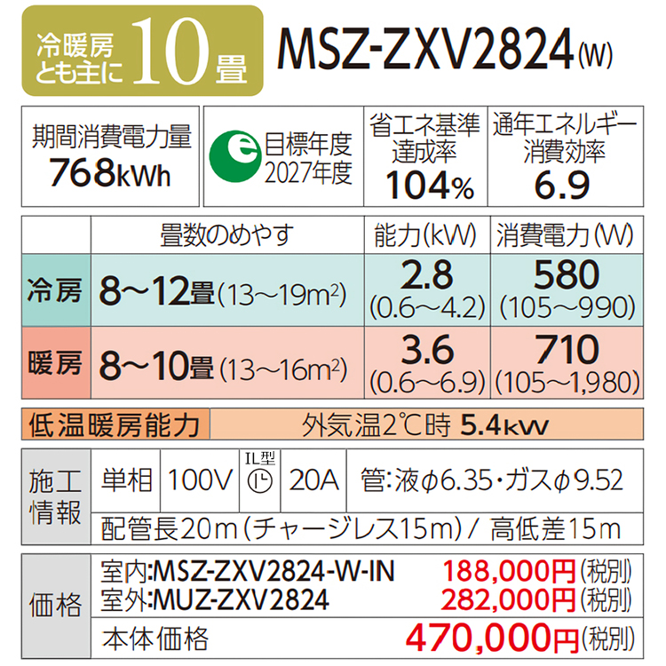 エアコン 主に10畳 三菱電機 霧ヶ峰 2024年 モデル Zシリーズ ホワイト 