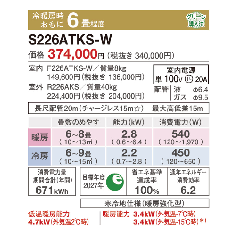 スゴ暖 標準取付工事費込 エアコン 6畳用 ダイキン 2026年モデル KX