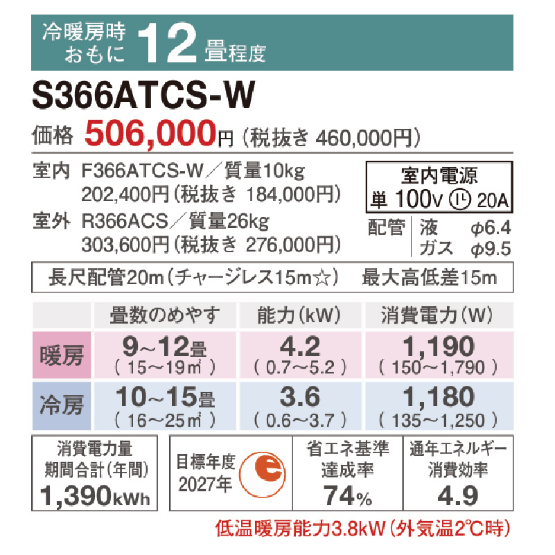 東京 神奈川地域限定 標準取付工事費込 エアコン同配 12畳用 ダイキン