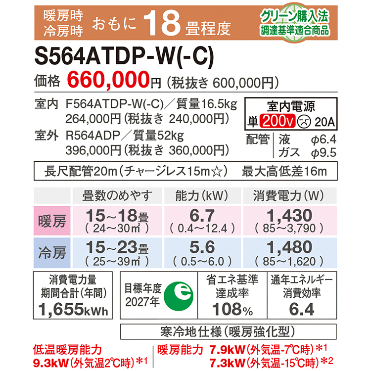 エアコン おもに18畳 ダイキン 2024年 モデル DXシリーズ ホワイト