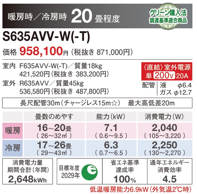 エアコン 20畳用 ダイキン 2025年モデル Vシリーズ ホワイト 室外機
