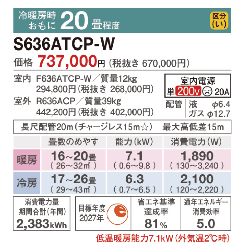 DAIKIN2020年モデル6畳用基本工事費込みリサイクル料金込み‼️ 標準取付工事費込 エアコン 20畳用 ダイキン 2026年モデル CXシリーズ