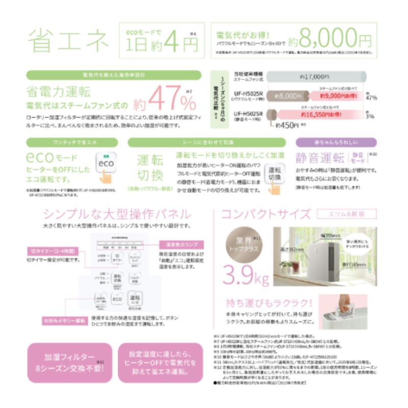 CORONA（コロナ） 加湿器 2025年モデル UF-Hシリーズ クリアホワイト