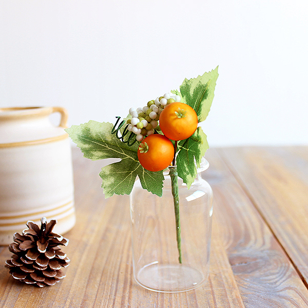 ミニオレンジピック 造花 インテリア フルーツ 果物 オレンジ