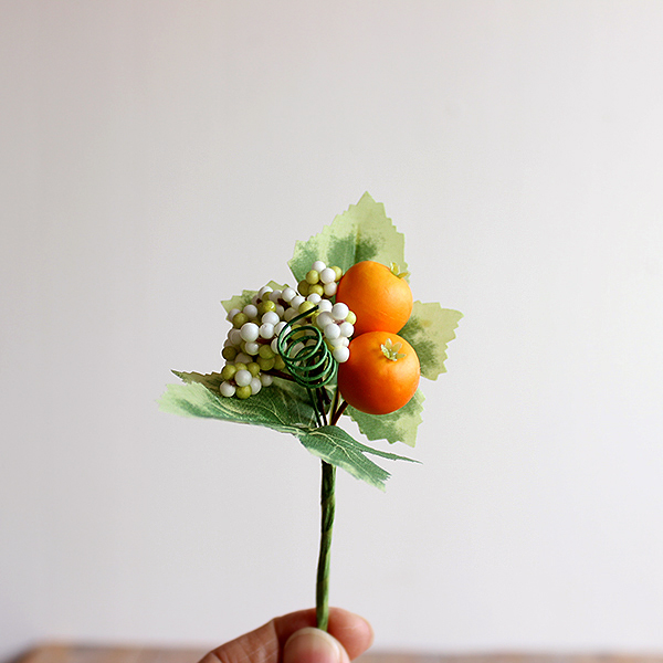 ミニオレンジピック 造花 インテリア フルーツ 果物 オレンジ