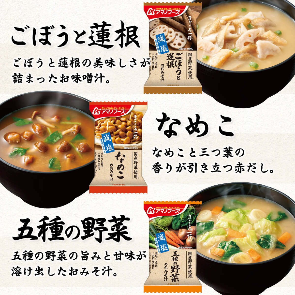 アマノフーズ フリーズドライ 味噌汁 減塩 まごころ一杯 １０種50食