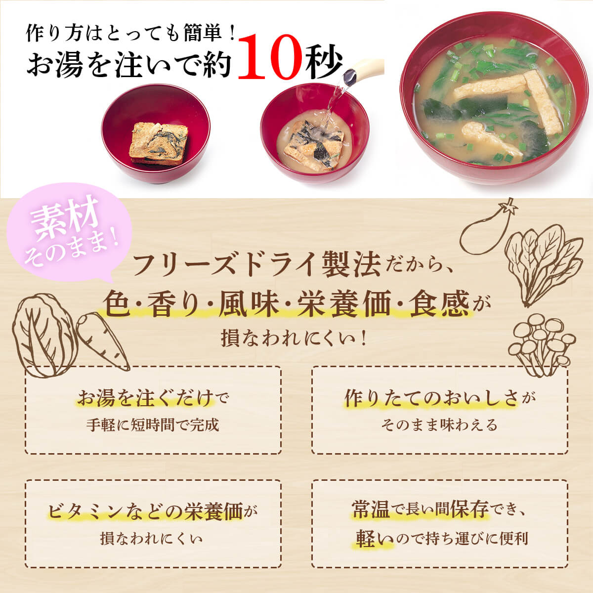 クーポン 配布 アマノフーズ フリーズドライ 味噌汁 スープ セット で 選べる 25食 うちのおみそ汁 きょうのスープ 非常食 母の日 2024 父の日 ギフト｜e-monhiroba｜12