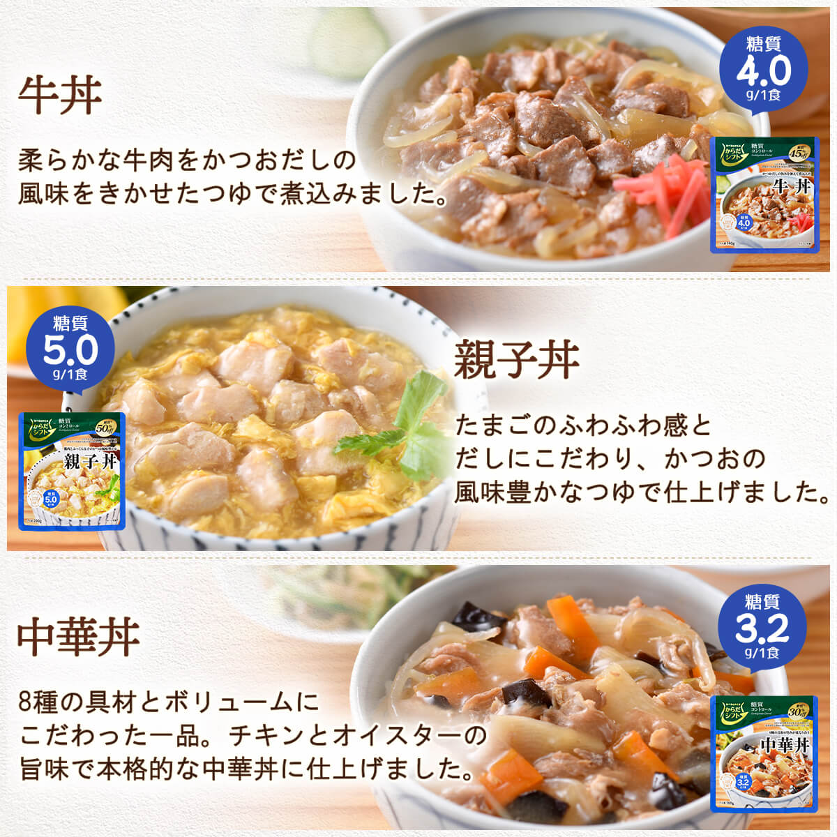 クーポン 配布 からだシフト 糖質コントロール カレー スープ 丼の具 おかゆ 14食 セット レトルト食品 惣菜 糖質オフ お中元 2024 内祝い ギフト｜e-monhiroba｜07