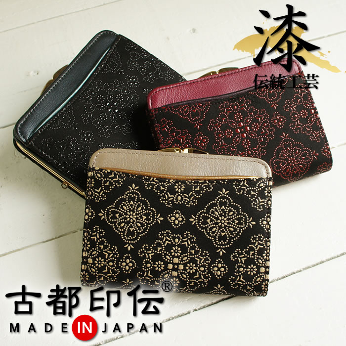 財布 レディース 二つ折り がま口 本革 日本製 がま口財布 和装 印伝 レース柄 古都印伝 イーモノ 通販 Yahoo ショッピング