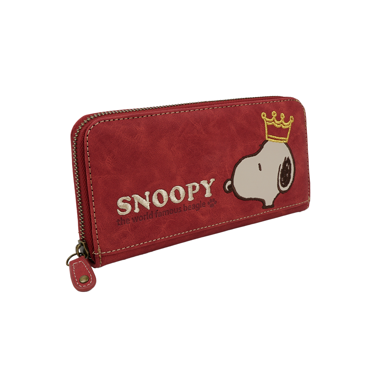 SNOOPY スヌーピー 財布 長財布 ラウンドファスナー 刺繍 王冠