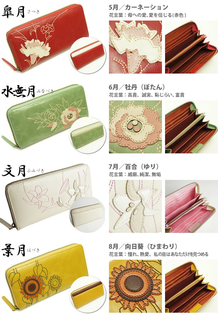 母の日プレゼント ギフト｜ラウンドファスナー 長財布｜12ヶ月 誕生花 