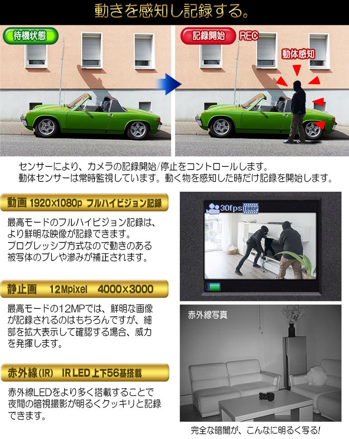 防犯カメラ トレイルカメラ 【 30CR レギュラータイプ 】電池式 SD