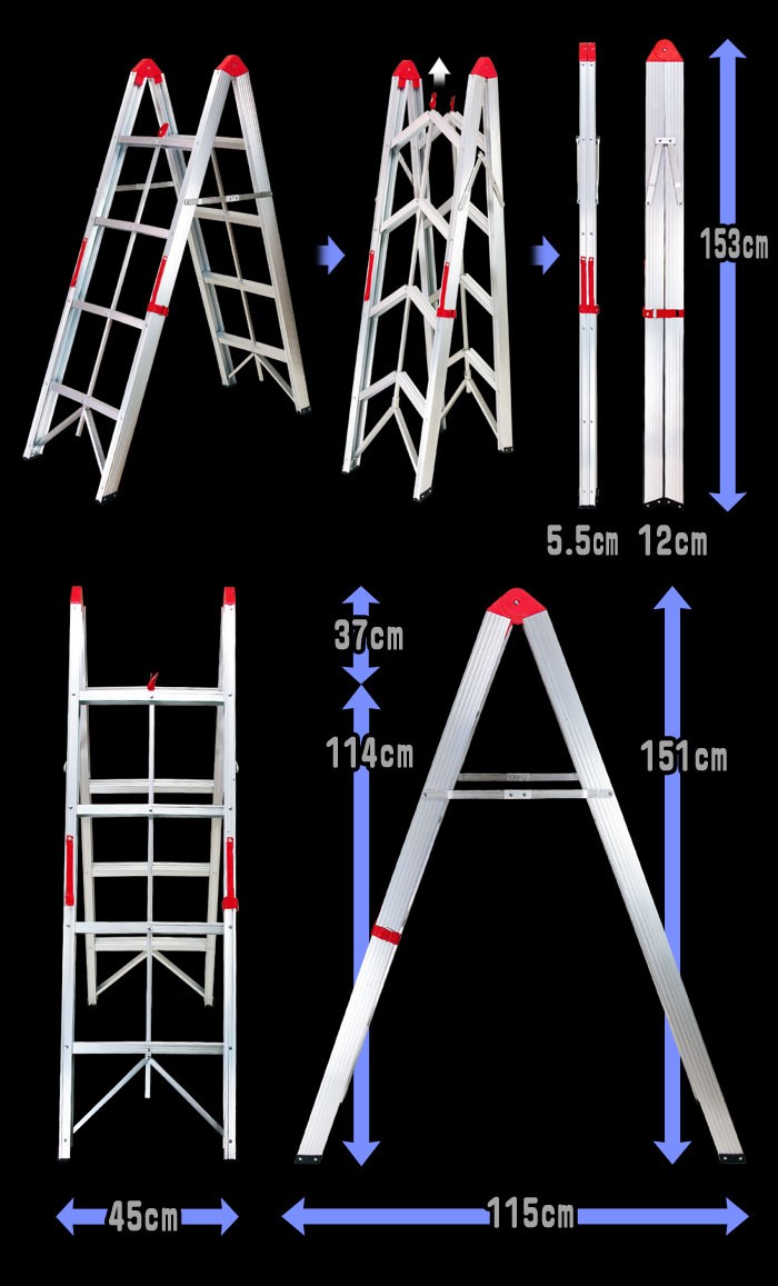 脚立 4段 スティック 折りたたみ 軽量 アルミ ハンドル付 【 スティック脚立 4段タイプ 】 スリム脚立 変形脚立 伸縮脚立 アルミ脚立 軽量脚立  コンパクト