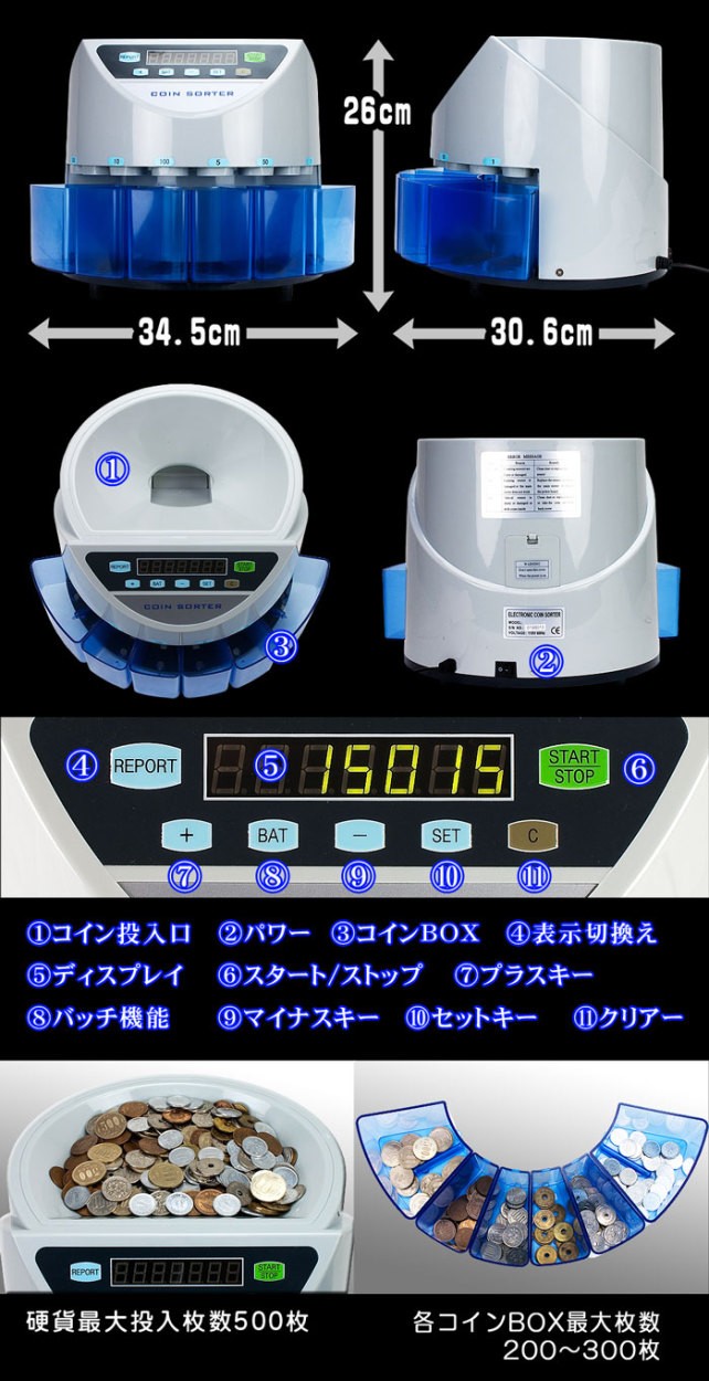 硬貨計数機 コインカウンター 自動選別機 【コインカウンター