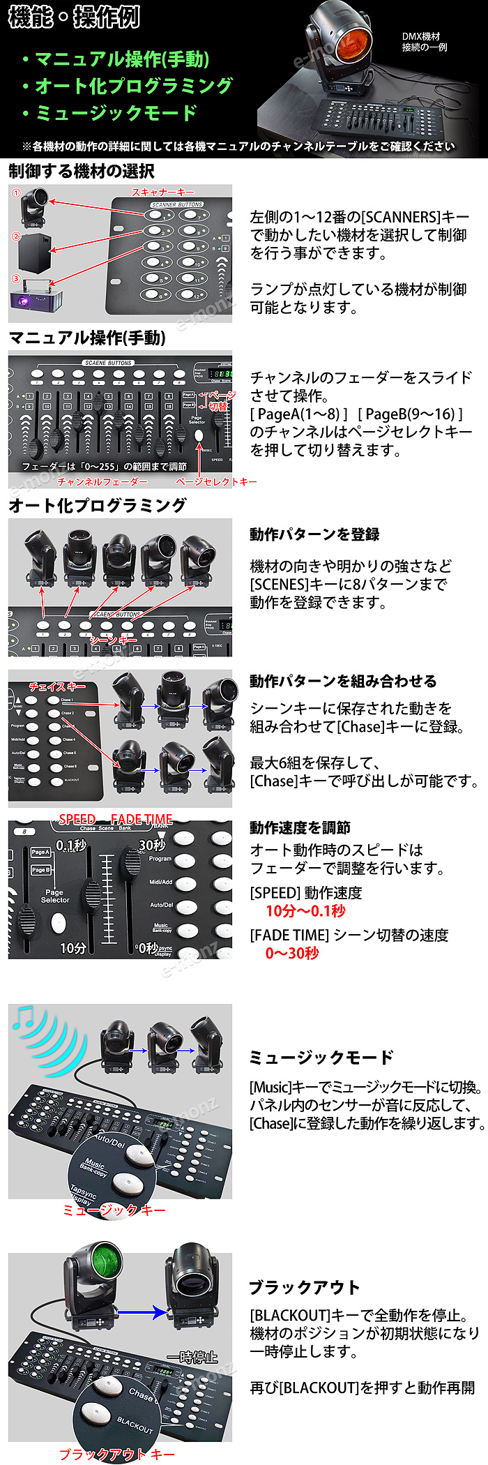 DMXコントローラー 【 EM-DMX192 】DMX512 192チャンネル ライトコントロール ステージライト DMXオペレーター 照明オペレータ  舞台照明 ステージ照明