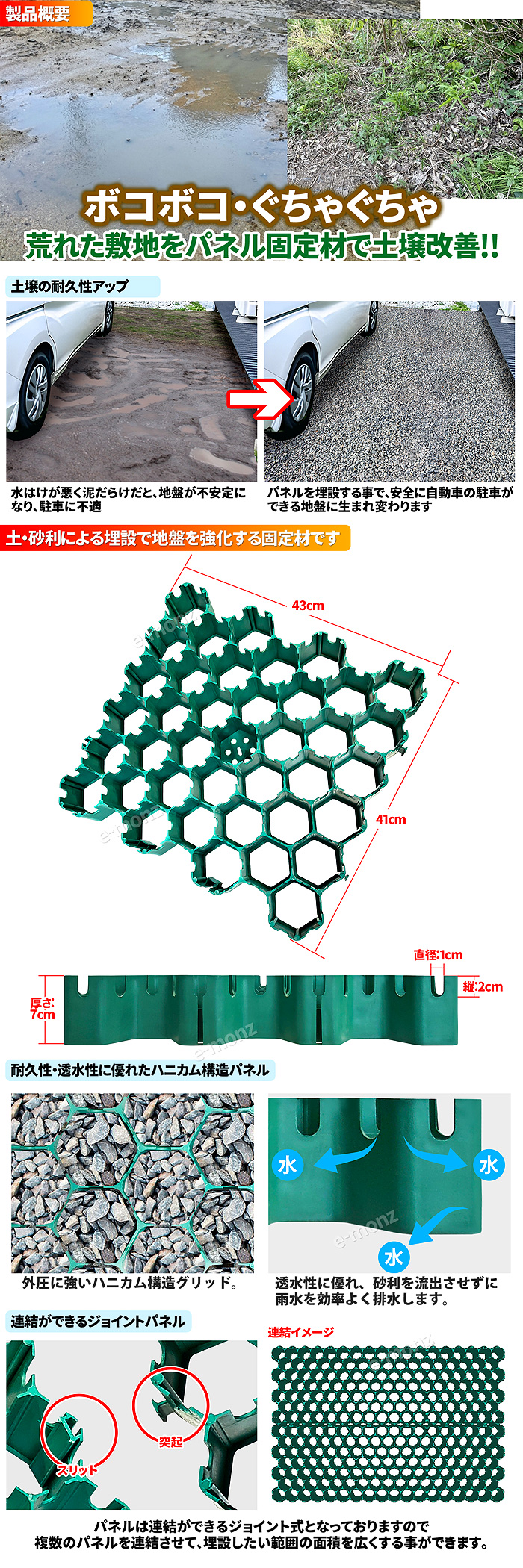 砂利保護材 1枚 ジョイントパネル式 【 ジ・バンガード 】 土壌固定材
