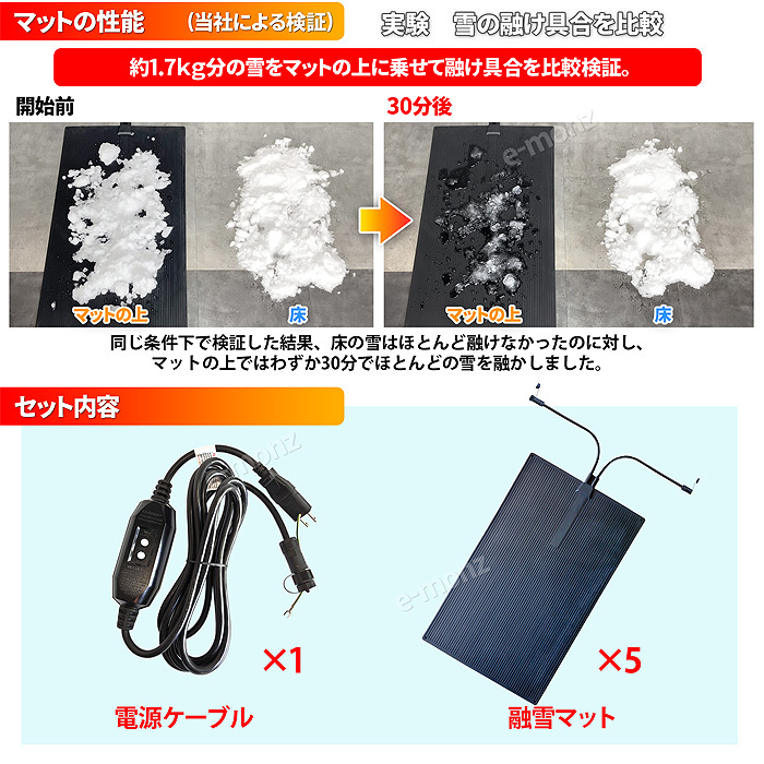 融雪ヒーター 300w ホットけーる マットタイプ 5枚 【 停マットけーる 5枚】雪下ろし 豪雪 電熱 除雪 雪かき ホットケール  :emhotcalemat05:eモンズ Yahoo!店 - 通販