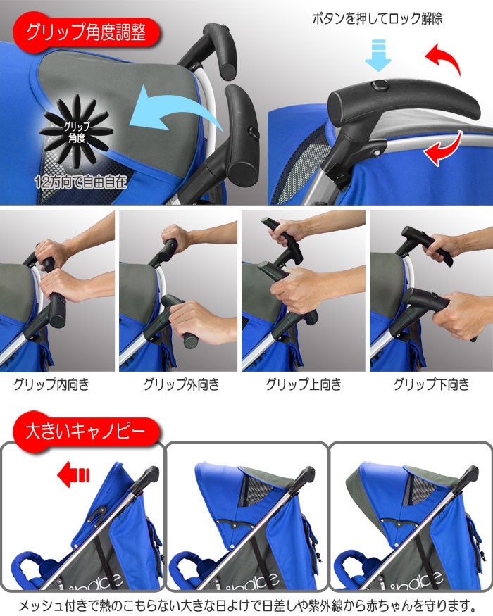 ベビーカー バギー 3輪タイプ 着せ替え可 【 ibabe 】 ブルー アルミ